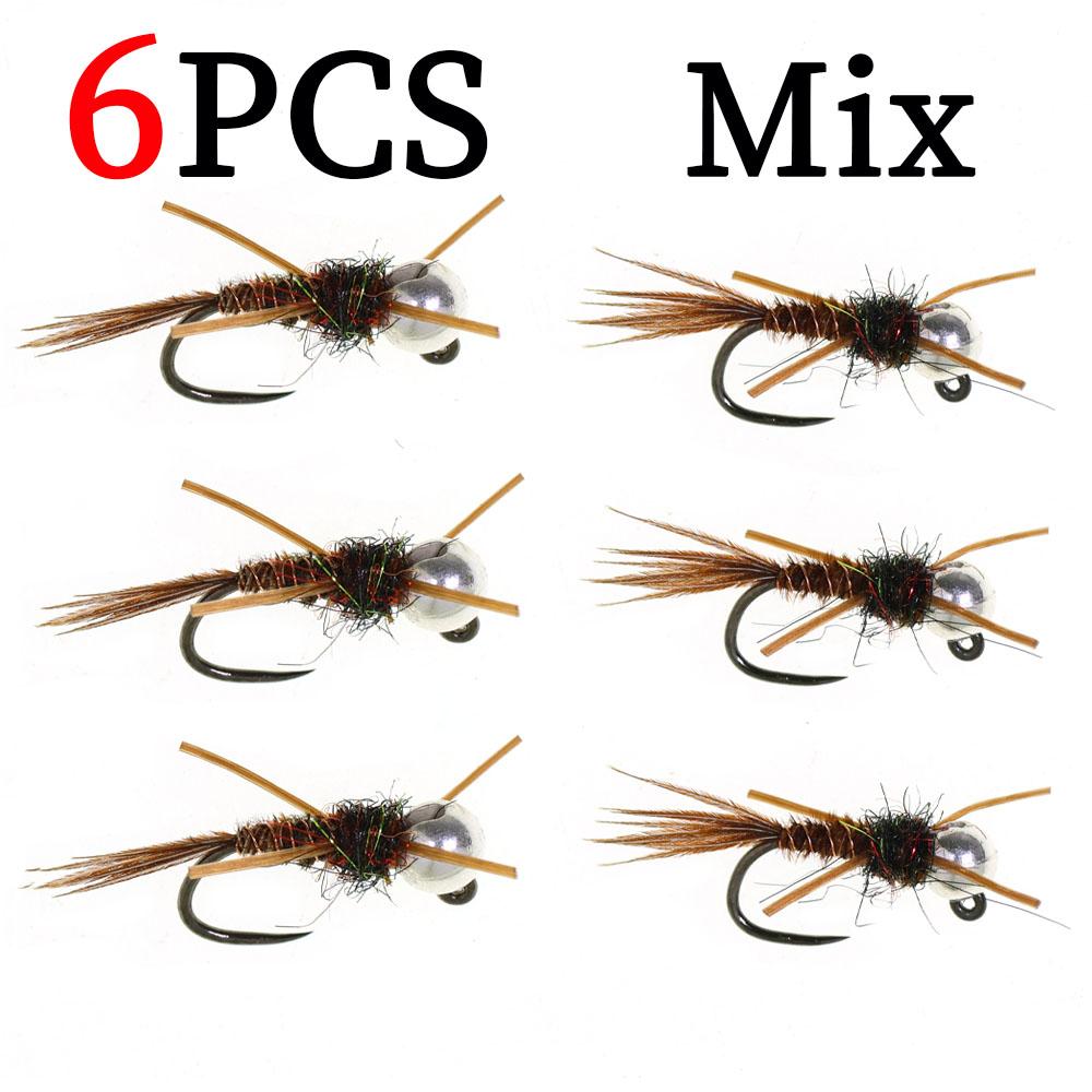 

6 ШТ. #14 #16 Безбородые Джиговые Нимфы Каменки с Резиновыми Лапками, Хвостом Фазана, Головкой-Бусинкой, Быстро Тонущие Евро Нимфы для Ловли Форели и Окуня