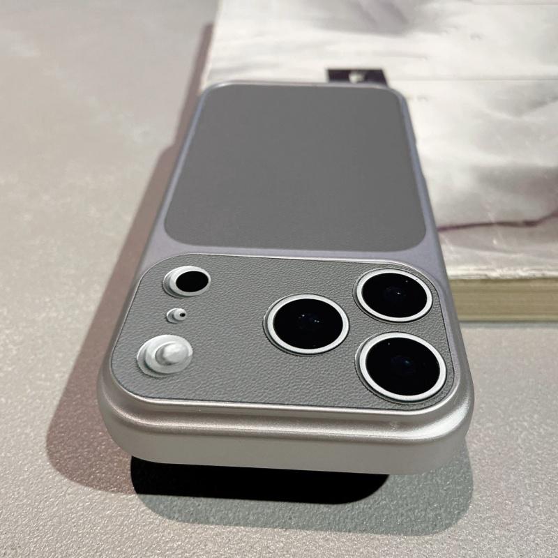 Luxury Leather Texture Hard Large Window Case for iPhone 17 Air 16 15 14 13 Pro Max Plus 17Promax Shockproof Matte Phone Cover