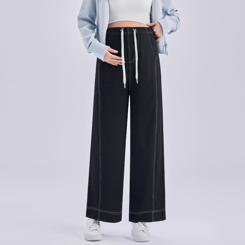 Maternity Casual Wide-Leg Drawstring Denim Pants for Spring and Summer M чёрный