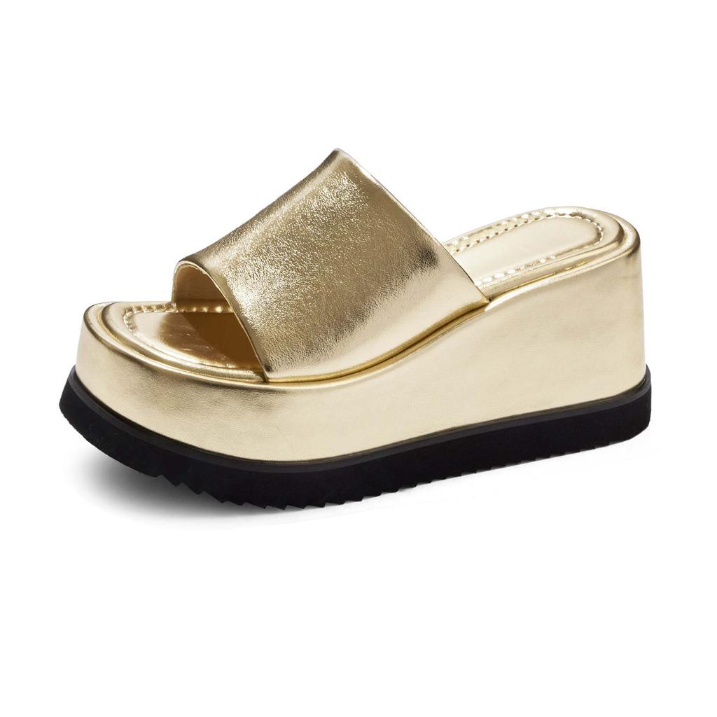 Fashion Krazing Pot Cow Leather Super High Wedges Casual Beach Slingback Mules Platform Summer Sandals Concise Luxury Outside Slippers