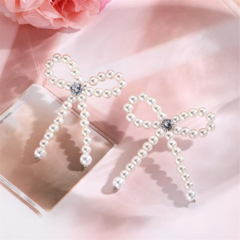 Fashionable Bowknot Pendant Bracelet/Earrings/Necklace Elegant Imitation Pearls Ornament Stylish Jewelry for Daily Wear