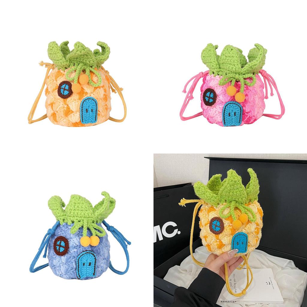 Trendy Knitted Pineapple Shoulder Bag With Phone Pocket For Urban Outfits