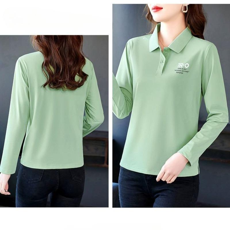 Spring and Autumn Lapel Tops, Long-sleeved Tops, Flower T-shirts, Women's Thin Fashion Casual Loose Tops