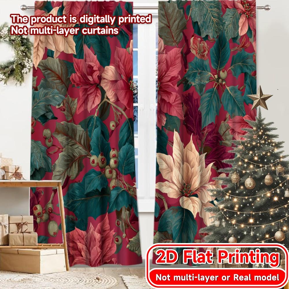 

2D Flat Printing 2pcs Cozy Noel Scene Modern Curtains Roller Blinds Polyester Easy Install Curtains Outdoor Decorations Use for 100*130 Rod Pocket 1pcs