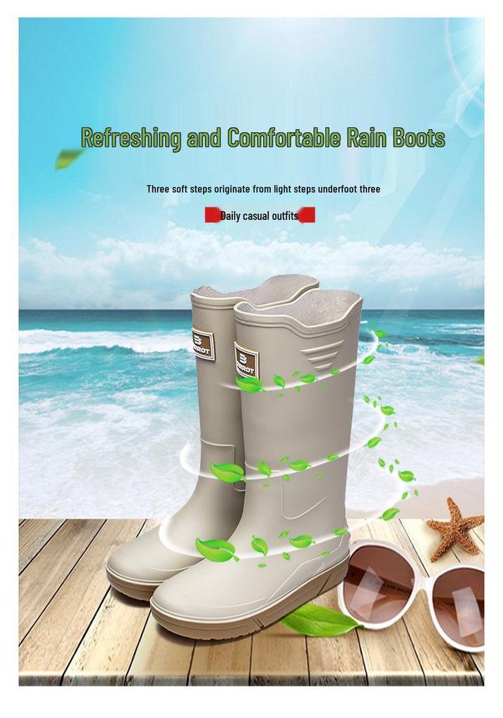 Men's Eco-friendly High-top Rain Boots | Thick-soled, Comfortable Rubber Shoes for Beachcombing, Kitchen, or Fishing