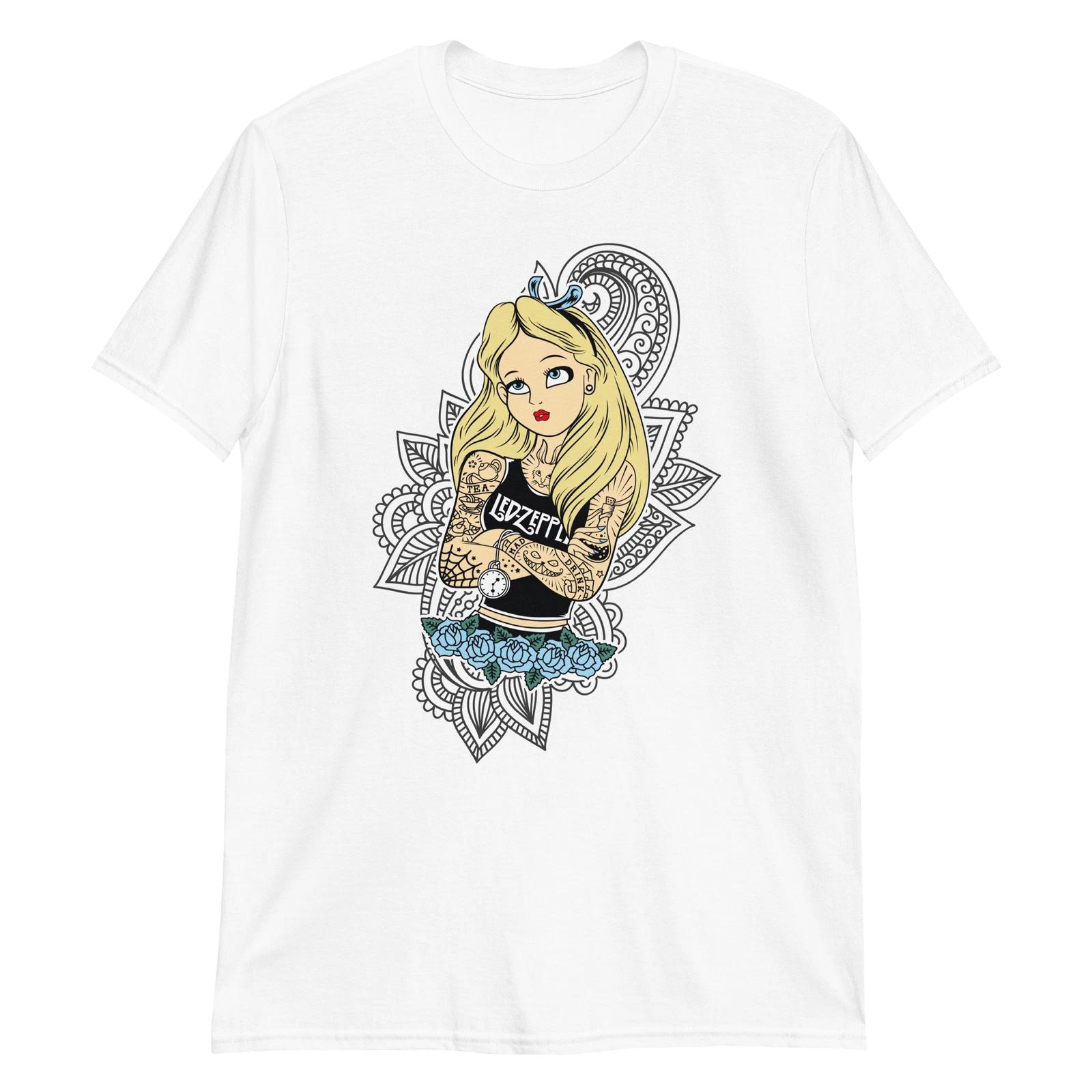 Rock Alice Unisex T-Shirt Cartoon Disney Anime Tattoo Grunge Biker Woman XL