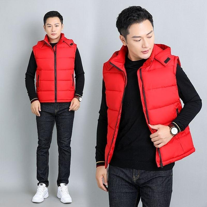 Jishi vest removable hat down cotton vest jacket loose thermal vest