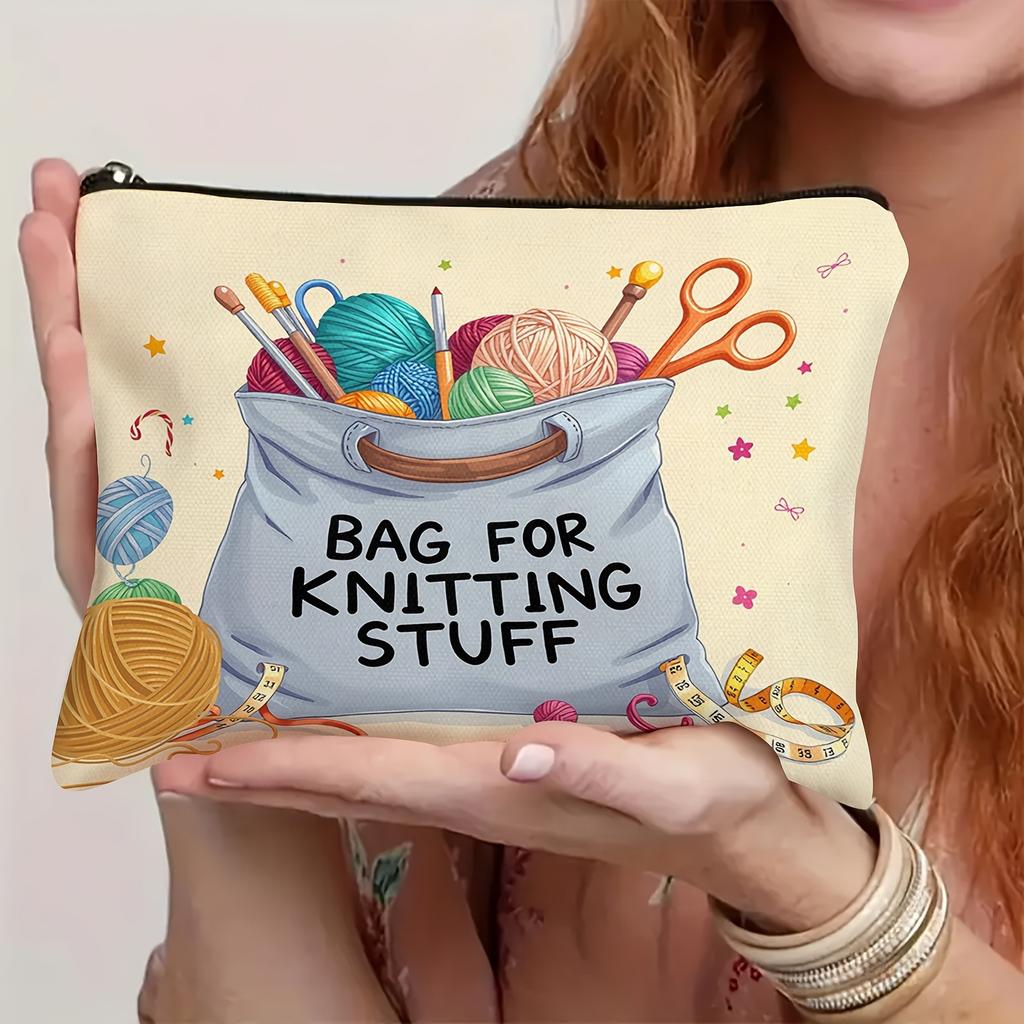Crochet Makeup Bag - "I Don't Need Relax I Just Need To Crochet" Design Zippered Pouch Foldable Cosmetic Pouch,Multi-Functional