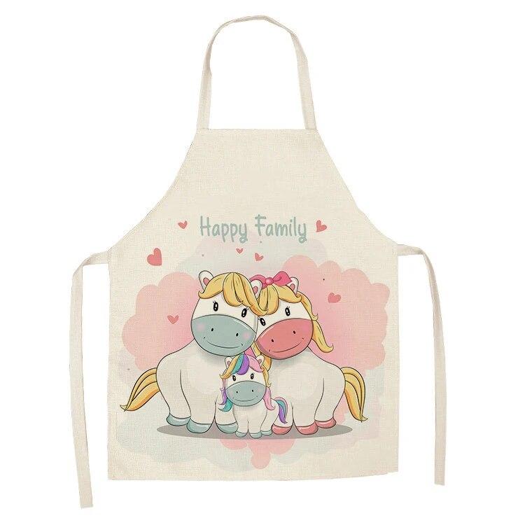 Kuchyňská zástěra Kreslený hudební potisk Jednorožec Bavlněná lněná zástěra bez rukávů Muži a ženy Nástroje pro čištění domácnosti