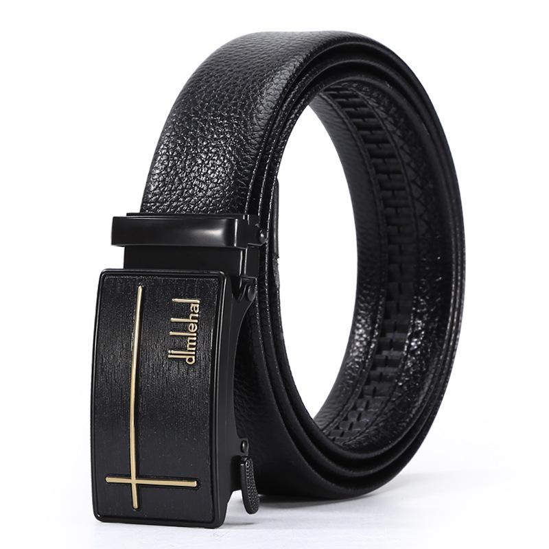 Belt Men'S Casual Business Belt Automatic Buckle Cowhide Medium Green Belt
