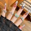 Mint Green Mambo‑Style Open Ring Mori Ethereal Vibe Enamel Butterfly Inlaid Zircon Niche Design Personalized Adjustable Stackable Decorative Ring
