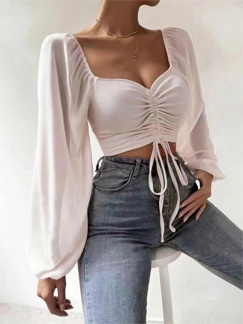 

Женский повседневный однотонный пуловер с квадратным вырезом, сетчатый сексуальный модный топ XXXL