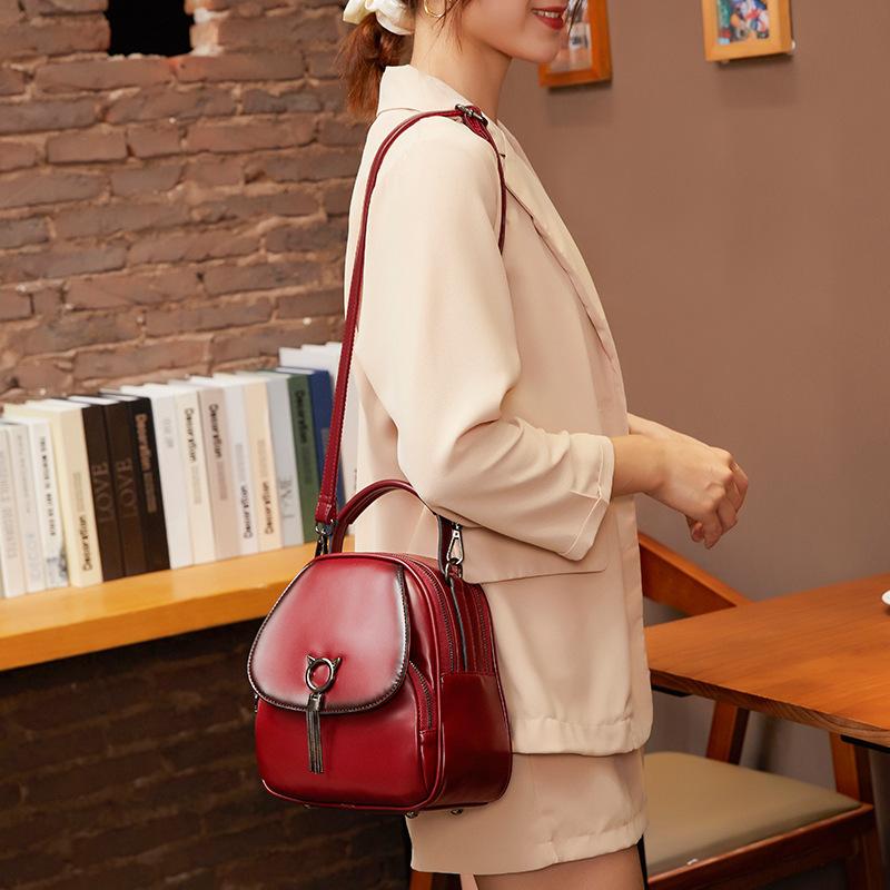 New Small Backpack Easy To Match Multi Purpose Retro Oil Wax Leather Women's Bag Korean Version One Shoulder Crossbody Bag Handbag