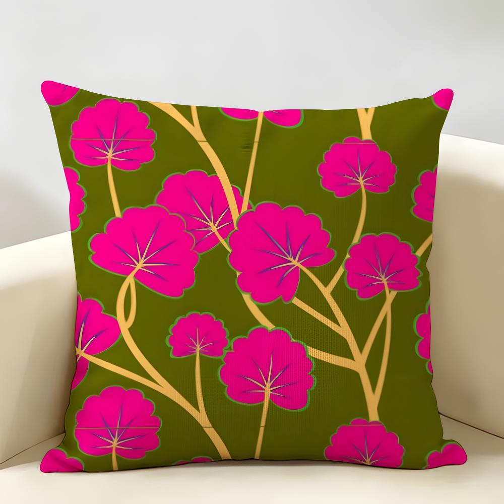 Colorful Pretty Flower Cushion Cover Durable Hypoallergenic Organic Linen Short Pillow Cover Washable
