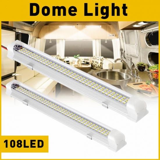 2Pcs 12V Bar Interior Light 108LED 6000K White Light Strip Universal For Trailer