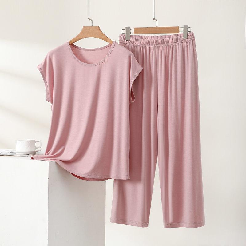 Summer Women's Modal Loungewear Set Lightweight Loose Short Sleeve & Ankle Length Pants 2 Piece Casual Sleepwear Home Pajamas