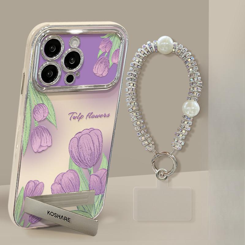 Ins Flower Bracelet Applicable To IPhone15 Apple Phone Case 14pro Electroplating Large Window 13 Silicone 16