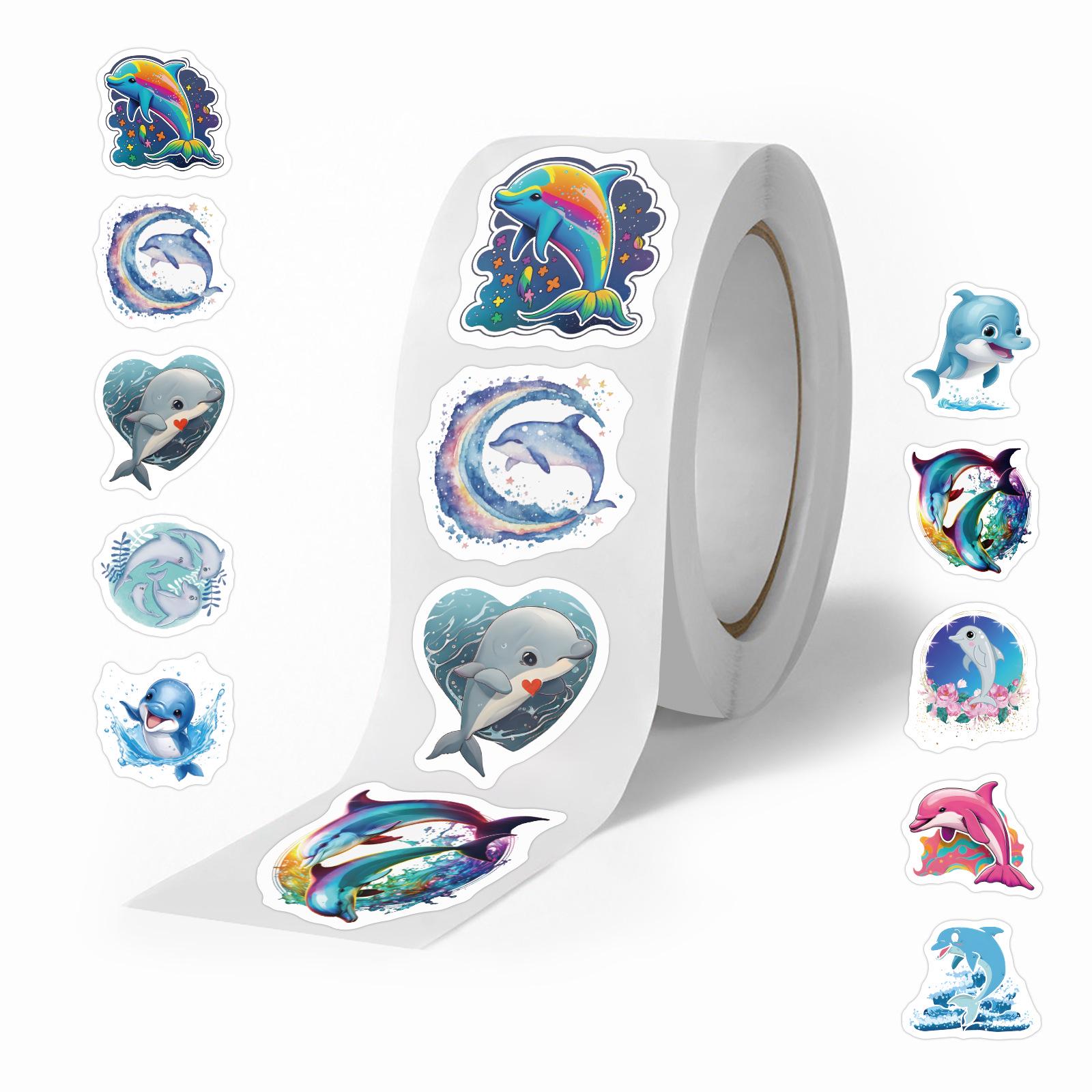 Dolphin Cartoon Roll Stickers: Cute Animal Designs for Kids  DIY Projects, Skateboards, Suitcases, and Diaries. 500/Roll.