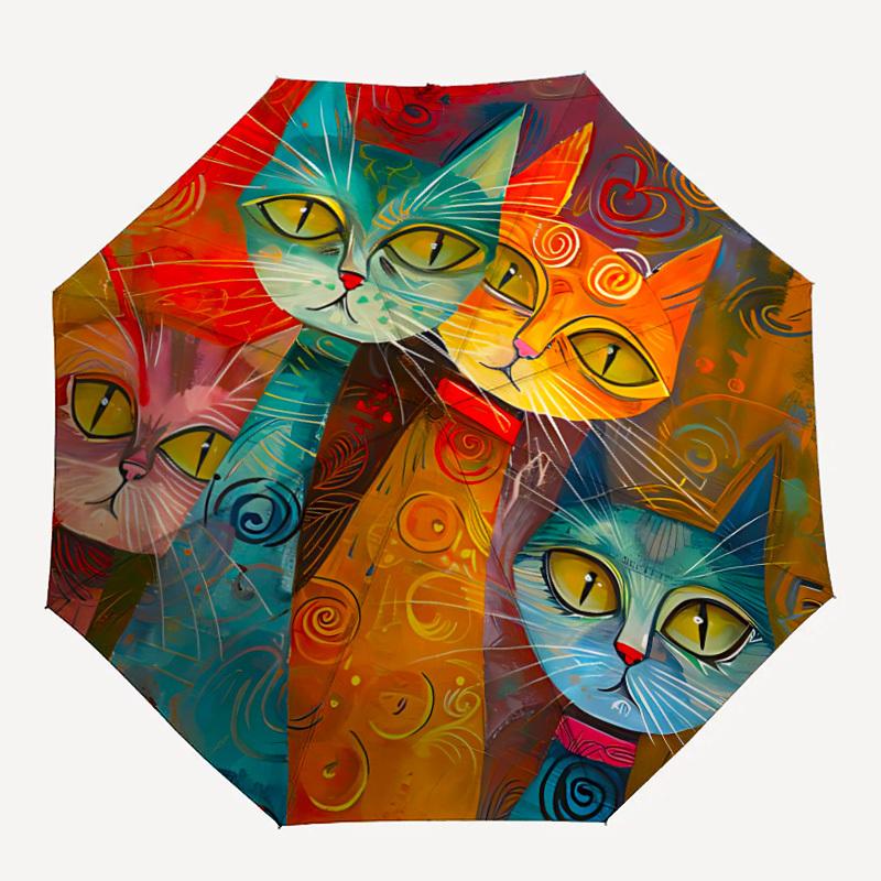 

1pc Cat Artwork Automatic Open/Close Umbrella Compact Folding Umbrella, All-Season Portable Umbrella for Women/Men305
