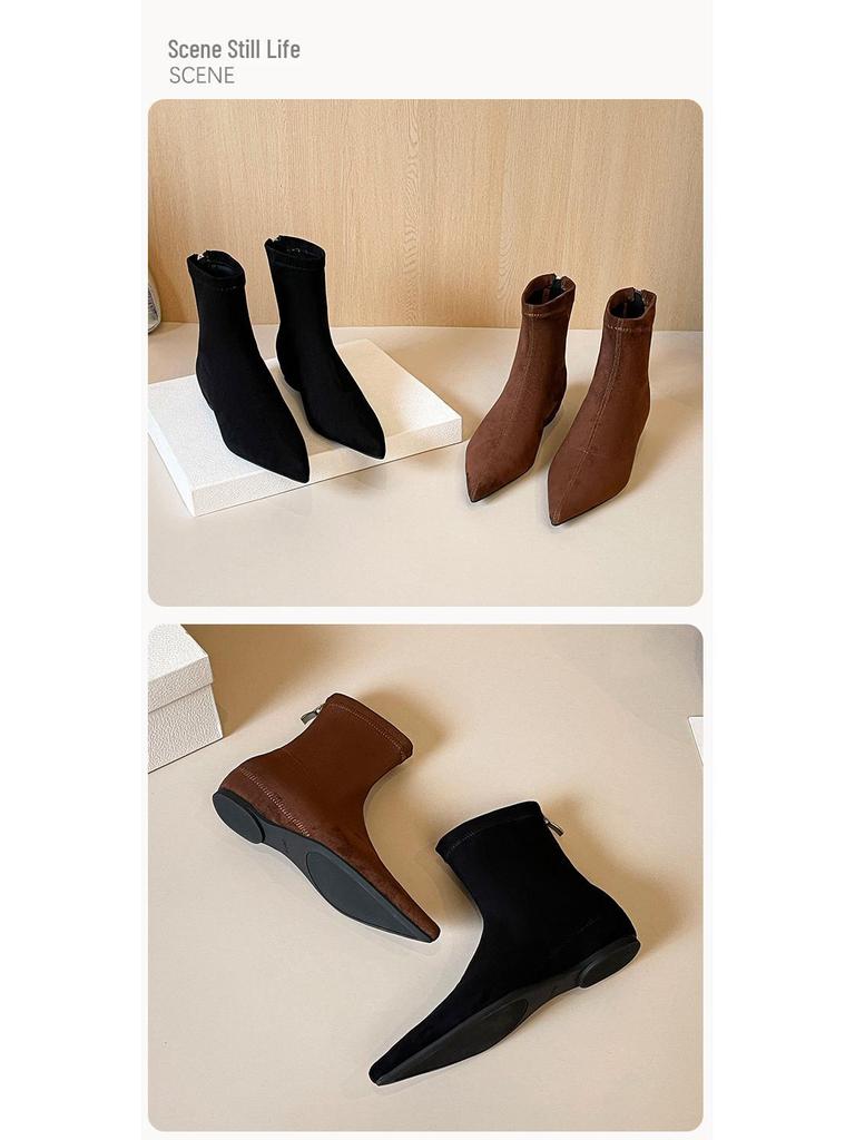 Weiwei Girl Autumn/Winter Suede Pointed Toe Flat Ankle Boots for Women