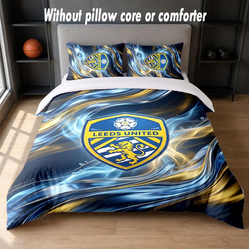 Leeds United Football Design Bed Bedding Set 1 Duvet Cover + 2 Pillowcases Soft Breathable Household Bed Linens