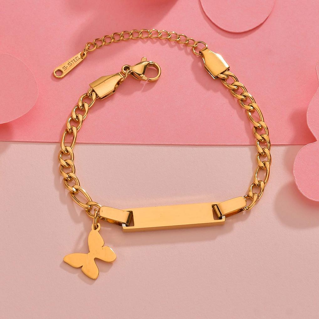 Atoztide Personalized Engrave Baby Name Heart Star Butterfly Date Bracelet Stainless Steel for Women Kid Link Chain Jewelry Gift