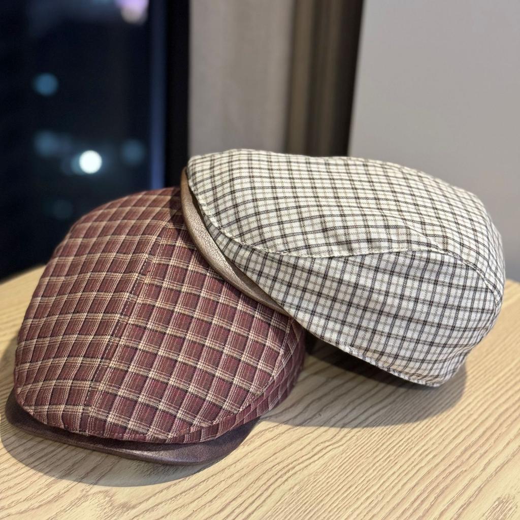 New Vintage Plaid Versatile Beret for Women, New Artistic Breathable Painter's Hat, Worn Backwards To Make the Face Appear Smaller