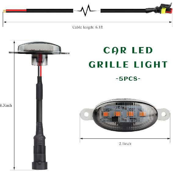 5 PCS Car LED Grille Lights, Waterproof Front Grill Trim Lamp with Plug & Play Wiring Harness, Bright LED Running Lights Decorative Lamps for F150