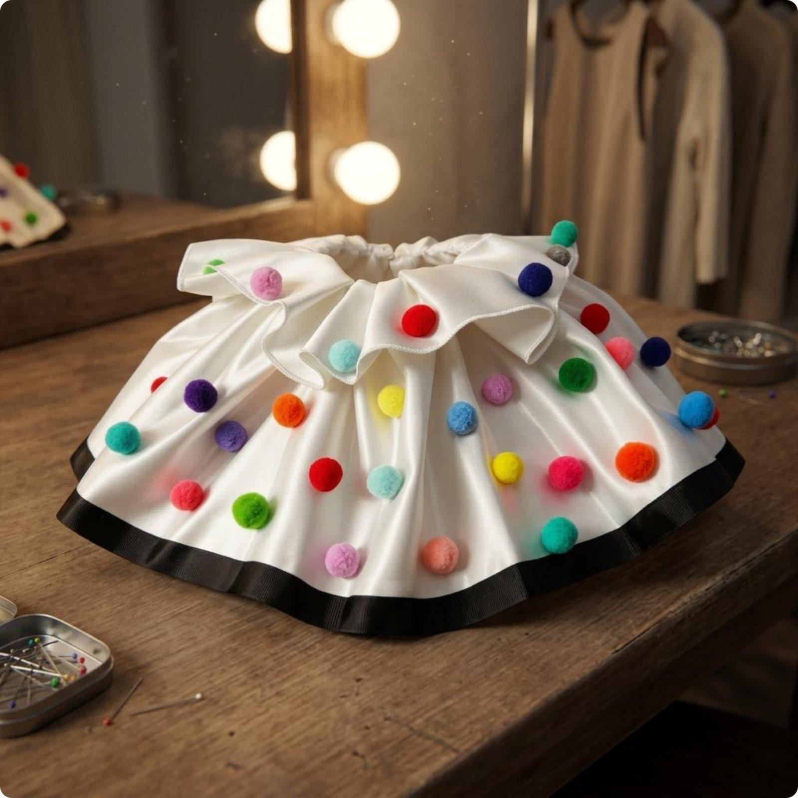 Clown Neck Ruff Stage Performance Pom Stiff Shape Satin Ruffle for Cosplayers, Entertainers,