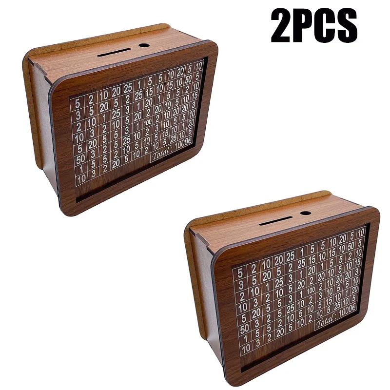 Money Box, Piggy Bank, Wood Money Bank, Reusable Money Box with Saving Goal and Numbers To Check for Helps The Habit of Saving