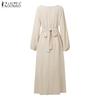 ZANZEA Women Casual Round Neck Solid Color Loose Long Sleeve Long Dress