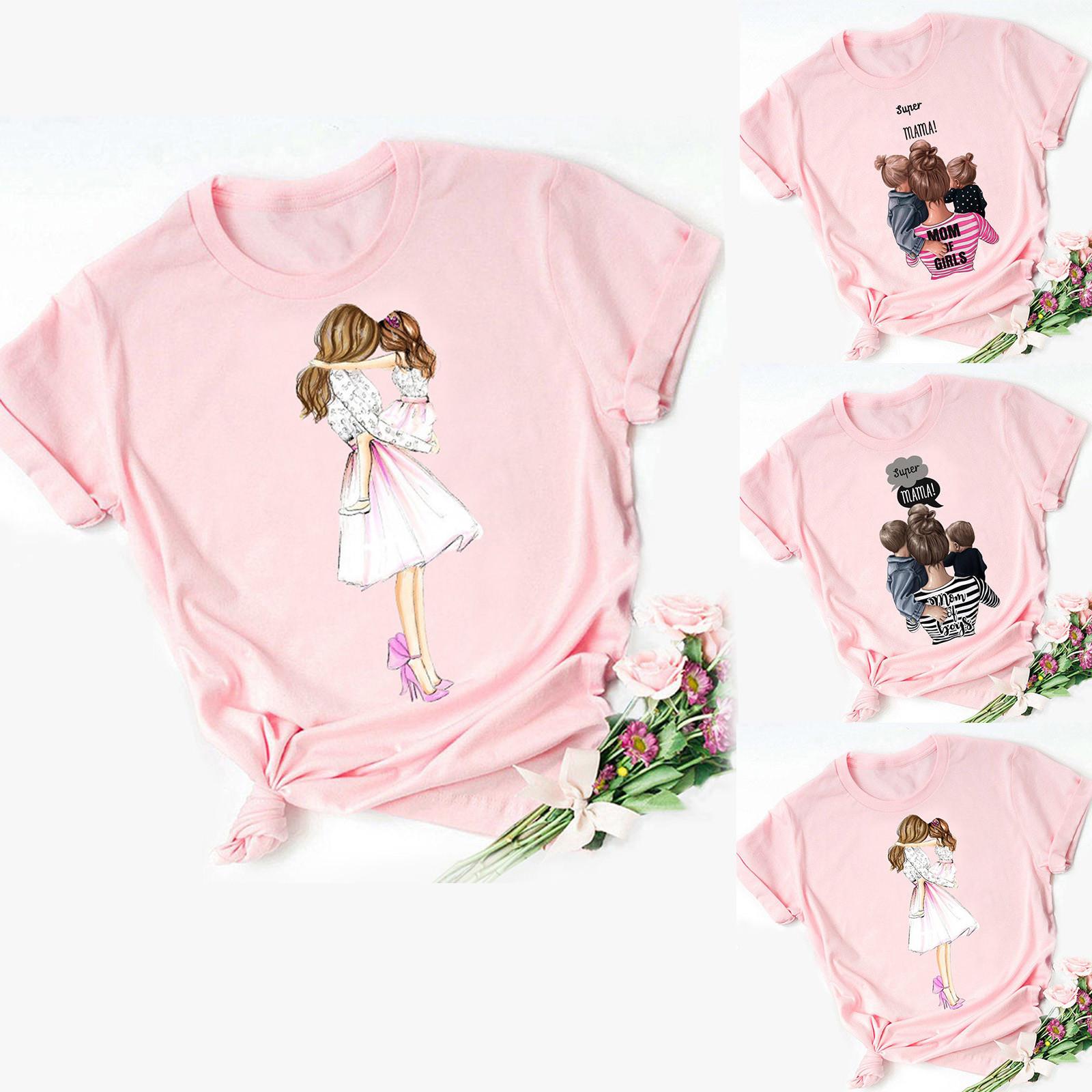 

Мода женщин Случайный День матери Cartoonl Печать Короткие рукава футболку