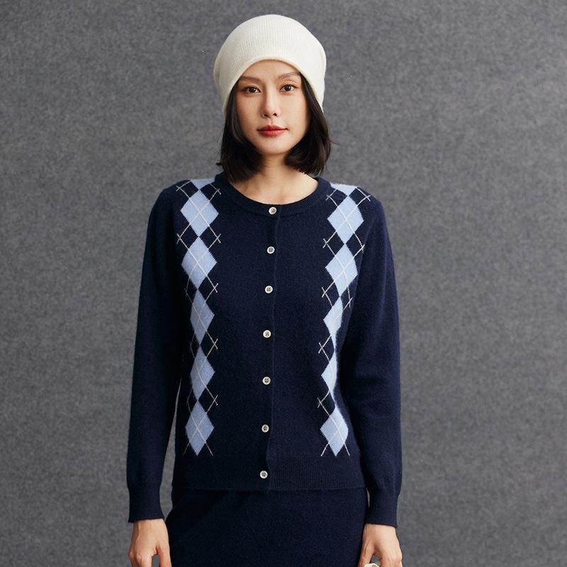 Cardigan en tricot cachemire pour femme à col polo diamant anti-âge