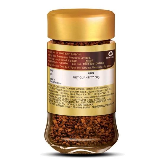 Tata Coffee Gold Original, Instant & Pure Coffee Jar, 50g, Freeze-Dried, Rich & Strong, Specially Sourced Robusta and Arabica Bean