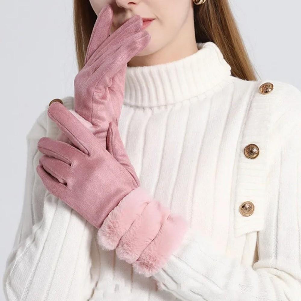 Suede Touch Screen Gloves Winter Drive Cycling Gloves Fashion Women Fleece Gloves