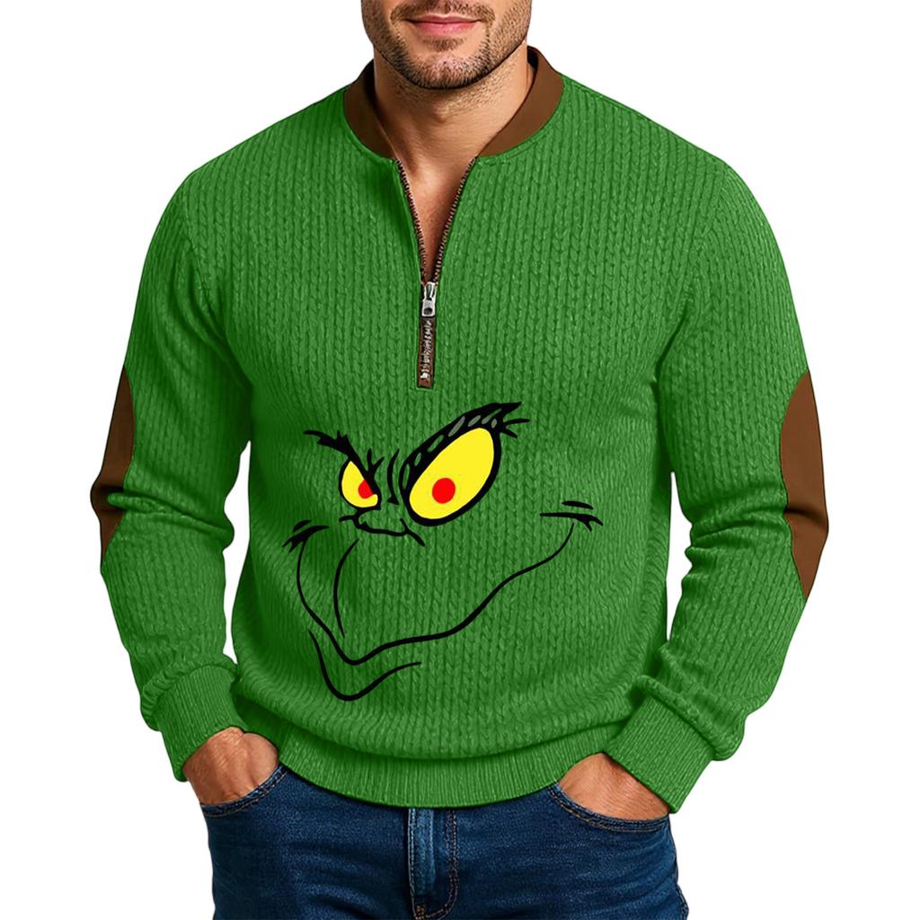 Christmas Men's Outdoor Zipper Long Sleeved Casual Top Sweatshirt