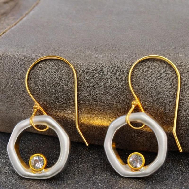 

Этнические полые круглые серьги-подвески для женщин серебряного золотого цвета с цирконием, серьги-крючки, модные ювелирные изделия, подарок золотой/серебряный