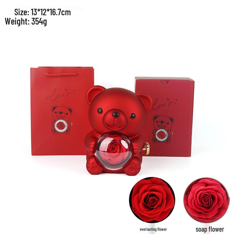 Luxurious Rotating Teddy Bear Jewelry Box with Rose Design - Ideal for Proposals & Gifts