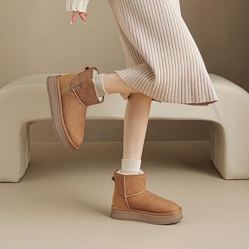 Augustus snow boots women's 2025 new winter plush platform outdoor cotton shoes one pedal fluffy short boots