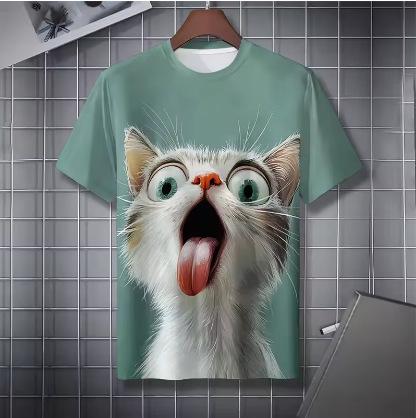 Humorous Funny Cat Graphic T-shirt Neutral Hip-hop Personality 3D Printed Animal Streetwear Short Sleeve T-shirt Summer