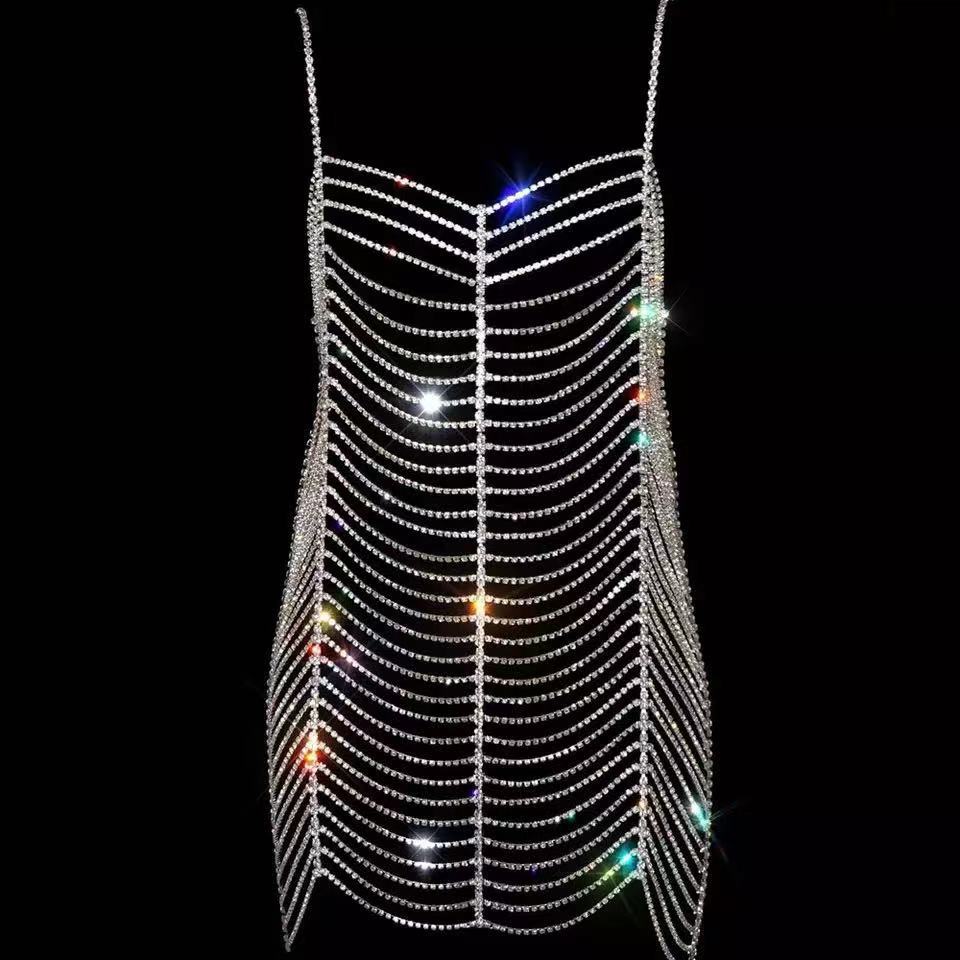 

Popular Diamond-Encrusted Body Chain European And American Sexy Long Necklace Nightclub Exaggerated Fringed One-Piece Body Chain Skirt