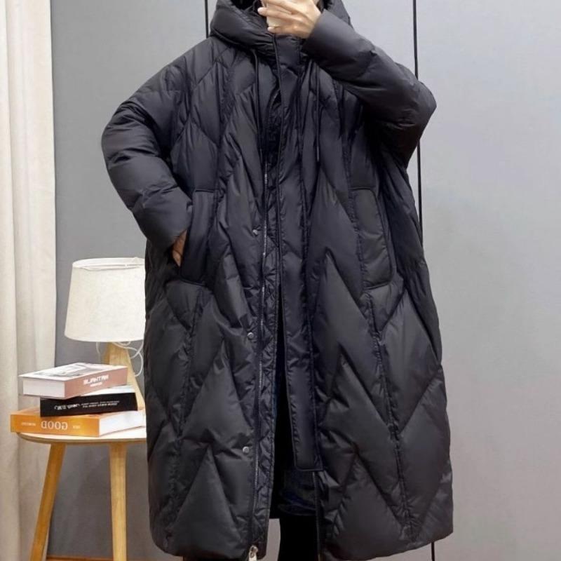 

New commuter literary loose thickened down cotton clothes women s retro knee long large size hooded cotton clothes 0kg Average size 100-85 kg чорний