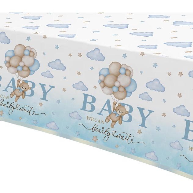 3 Pack Bear Baby Shower Decorations Tablecloth for Boy - Blue Bear We Can Bearly Wait Baby Shower Decorations Party Supplies Table Cover,54in x 108in