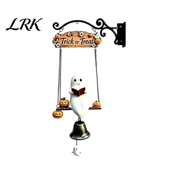 Sturdy Metal Garden Ornament Ghost Wind Chime Wall Hanging, Halloween Porch Yard Decor with Resin Bell, Exquisite Vintage Farmhouse for Fence, Spooky
