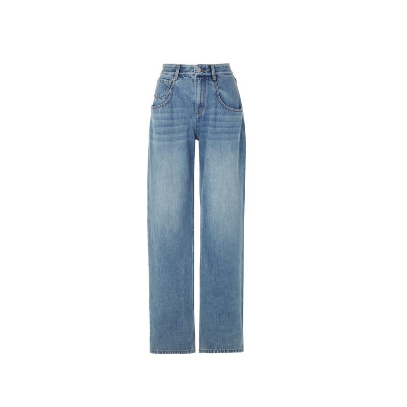 Langzi Vintage Washed Wide-Leg Blue Jeans