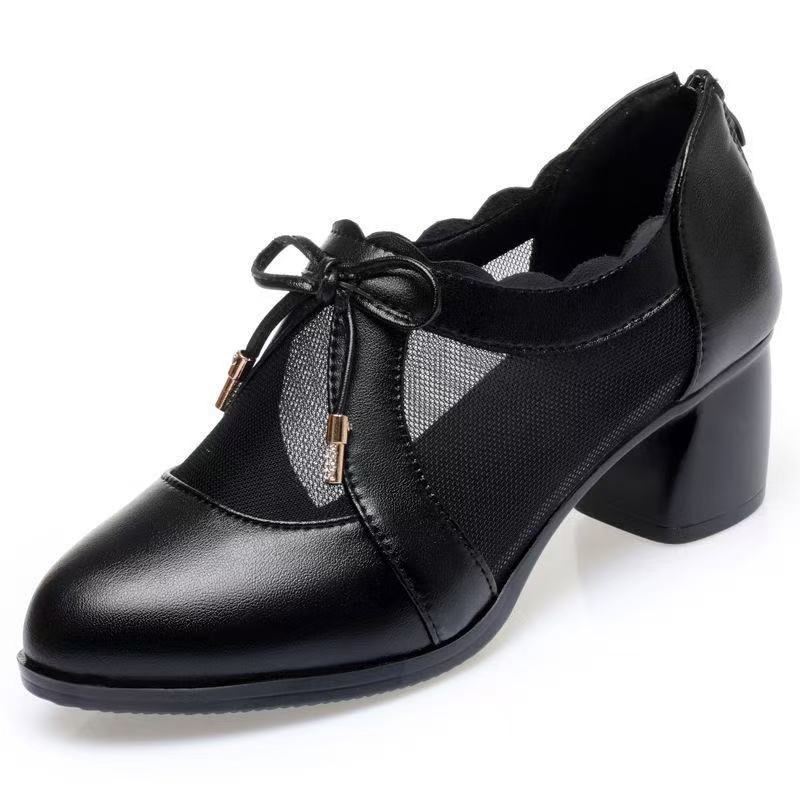 2025 lato pojedyncze buty sandały damskie średni obcas gruby obcas ażurowe buty z siateczki przędza siatkowa buty dla matek w średnim i starszym wieku damskie sh