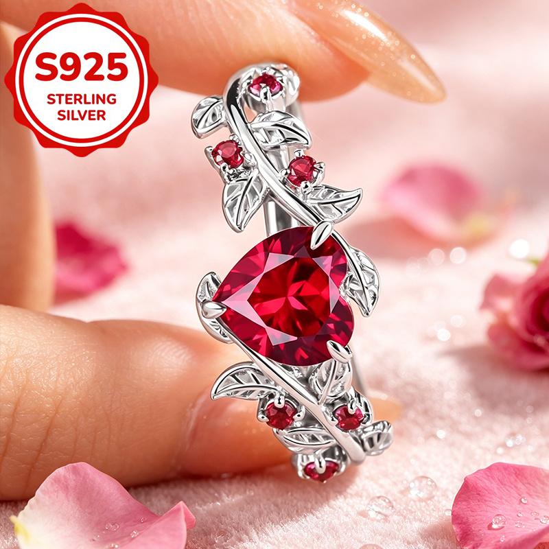 1Shiny item925Sterling silver women's red heart ring for daily wear, vintage floral vine promise ring, hypoallergenic natural ring, gift for