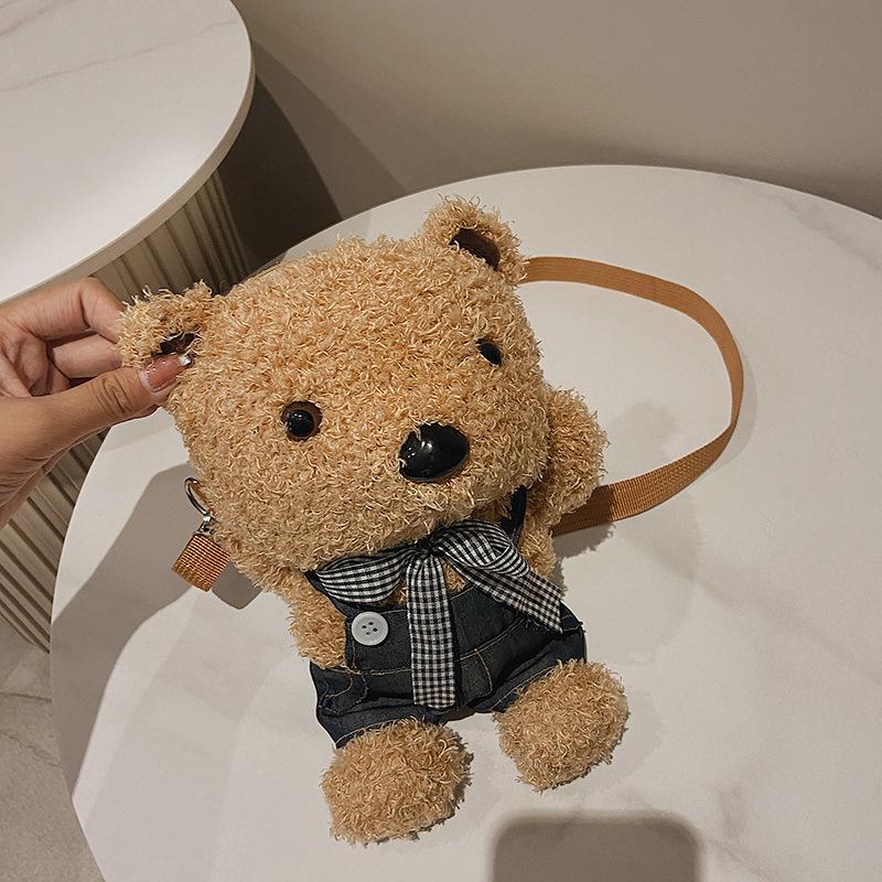 

Cute bear plush mobile phone bag women 2025 autumn new trendy Korean version casual Internet celebrity girl shoulder messenger bag синий