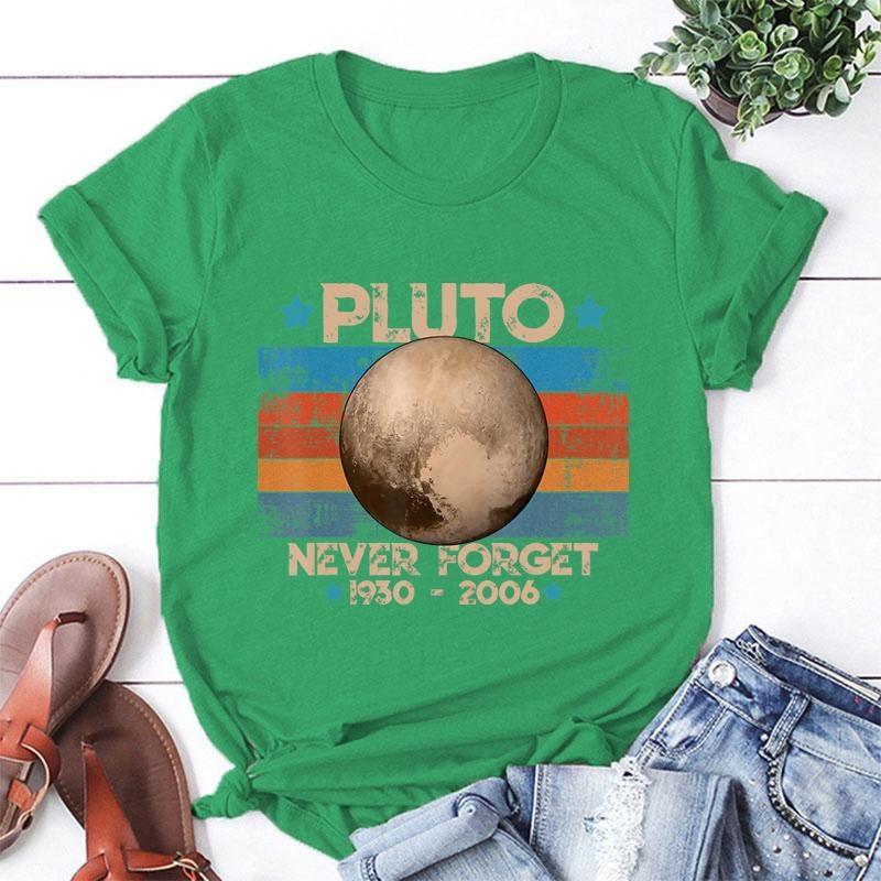 

Vintage Never Forget Pluto Nerdy Astronomy Space Science T-Shirt Fashion Creative Design Round Neck Short Sleeve Tees 4XL