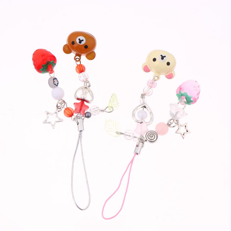 Cute Bear Strawberry Star Mobile Phone Chain Y2K Cartoon Phone Lanyard Camera Pendant Couple Keychain Gifts